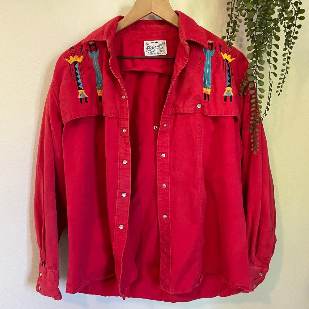Red Vintage Western Shirt, with Unique Embroidery